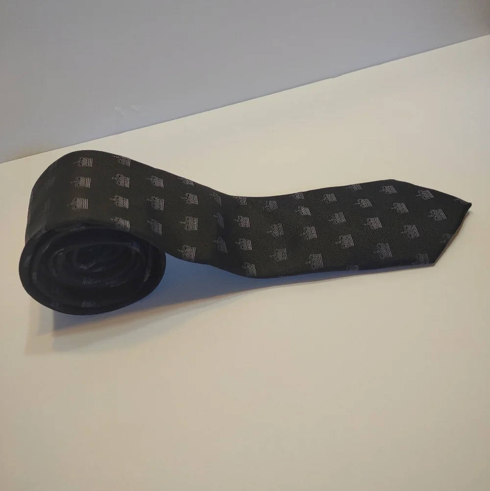 Sean John Black and Gray Royal Crown Patterned Silk Tie